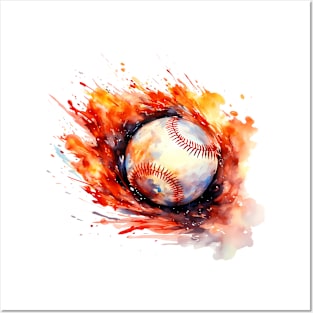 Flamming Baseball Watercolor Posters and Art